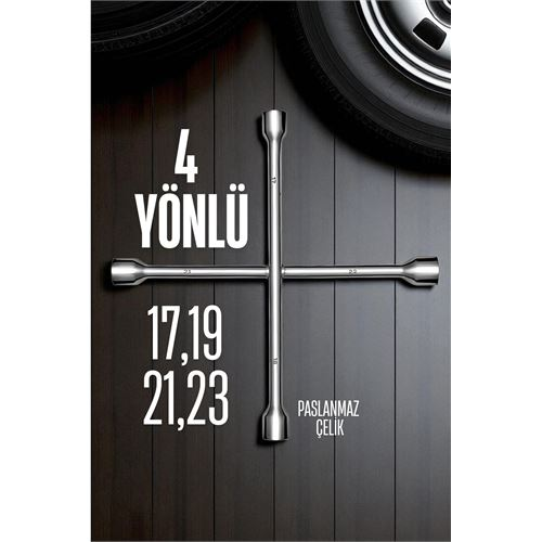 HSNET Bijon Anahtarı 4 Uçlu Çelik  Bijon Anahtarı 