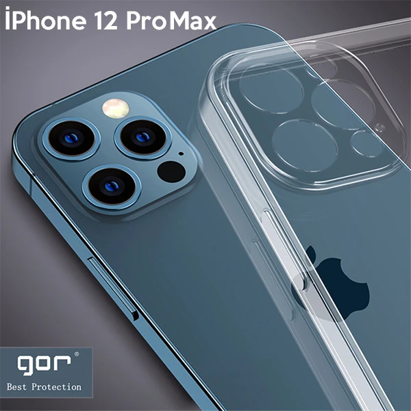 Gor İPhone 12 Pro Max 6.7 İnch Kılıf Kamera Korumalı Şeffaf Silikon Kılıf-(1903)