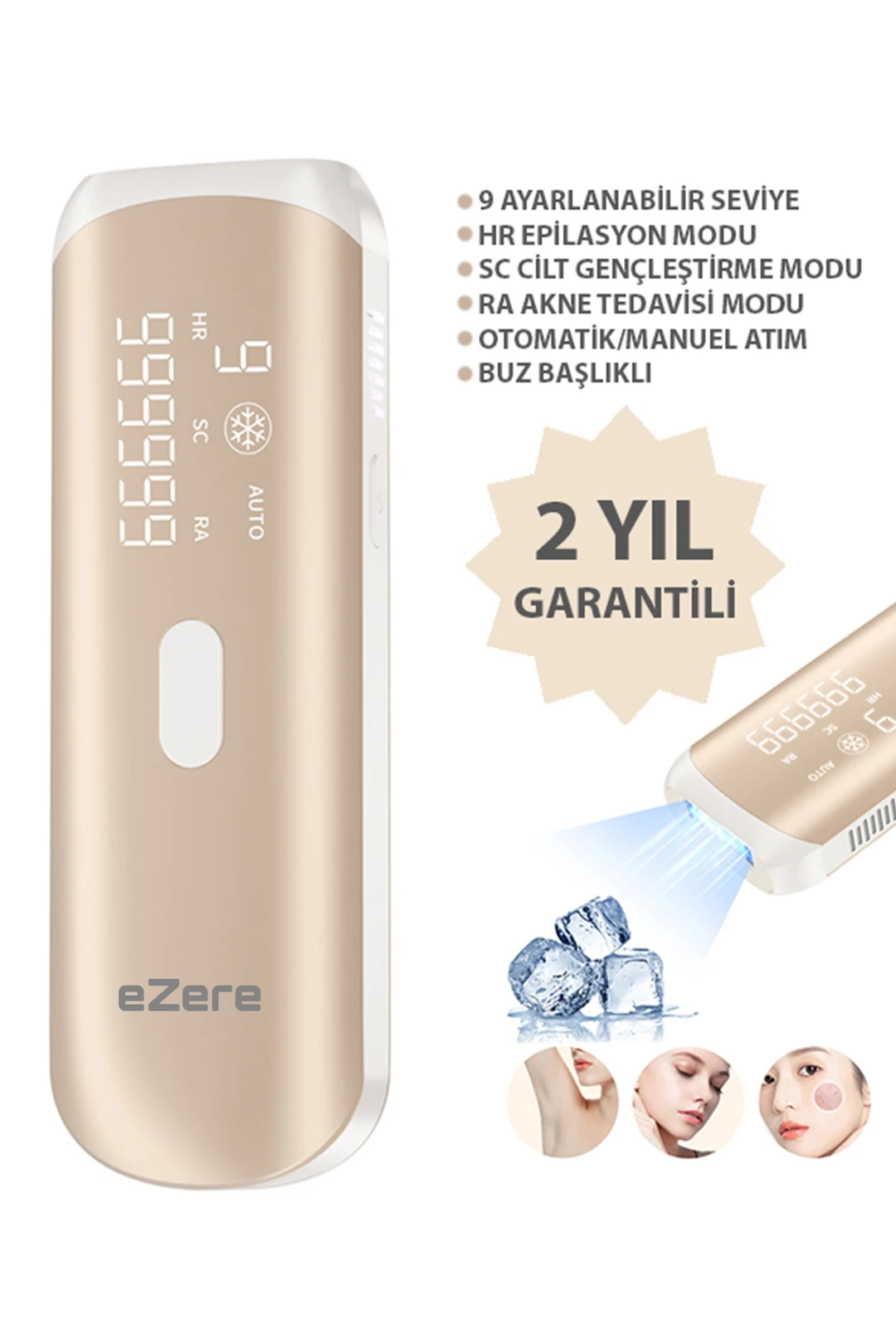 EZERE IPL Buz Lazer Epilasyon 999.999 Atim Otomatik/manuel Dokunmatik Ekran Agrisiz Vücut Yüz Cihazi-(1903)