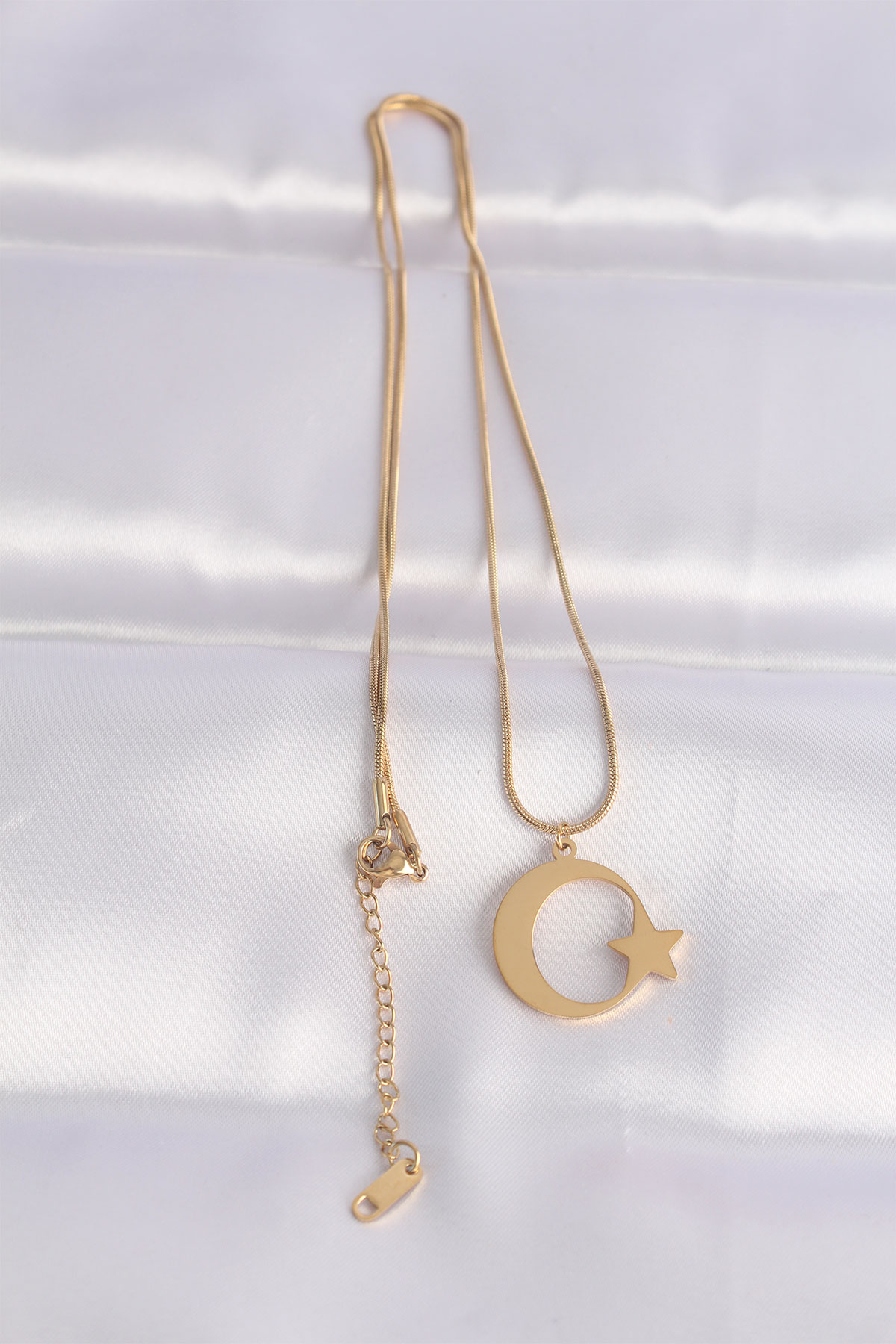316L Çelik Zincir Gold Renk Ay Yıldız Unisex Kolye 5886