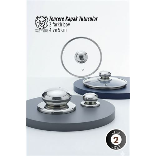 Valeria Serisi 2’li Paslanmaz Çelik Lüks Tencere Kapağı Tutucu Seti - 4-5 cm Universal 