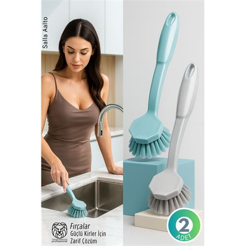 2'li Mutfak Lavabo ve Tencere Fırçası Seti - Çizmez Kıl Yapılı Ergonomik Bulaşık Yıkama Fırçası 