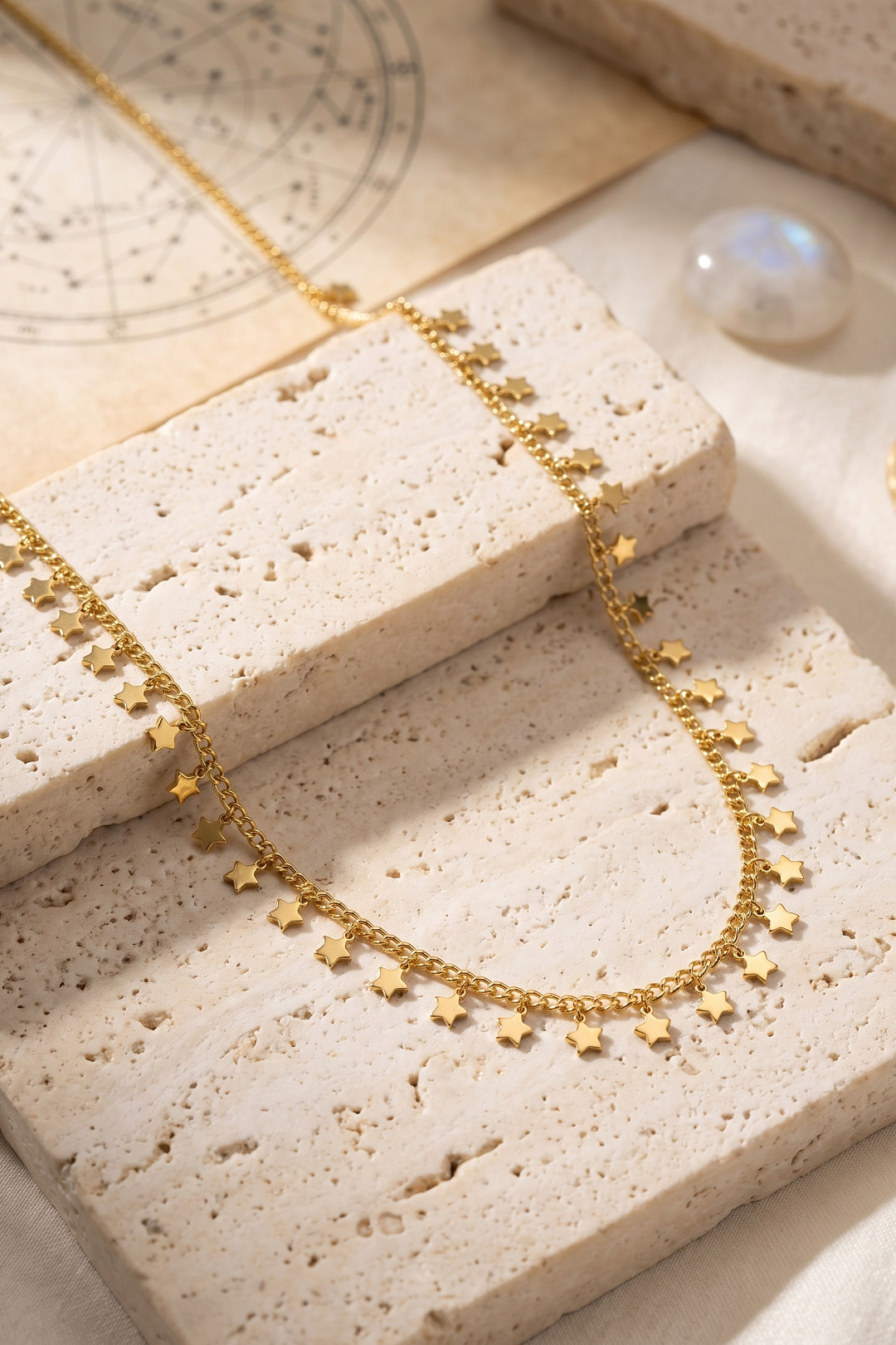 Gold Renk Yıldız Pul Model 60 cm Kadın Kolye 5886