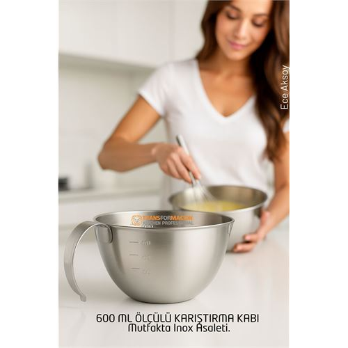 Inox Çelik Profesyonel Ölçülü arıştırma Kabı -600 ml Sos & Hazırlık Şefi Serisi 