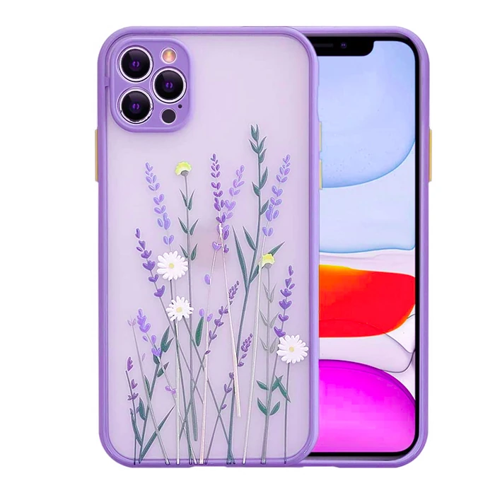 iPhone 12 Pro 6.1inç Kamera Korumalı Çiçek Desenli Silikon Kılıf-(1903)