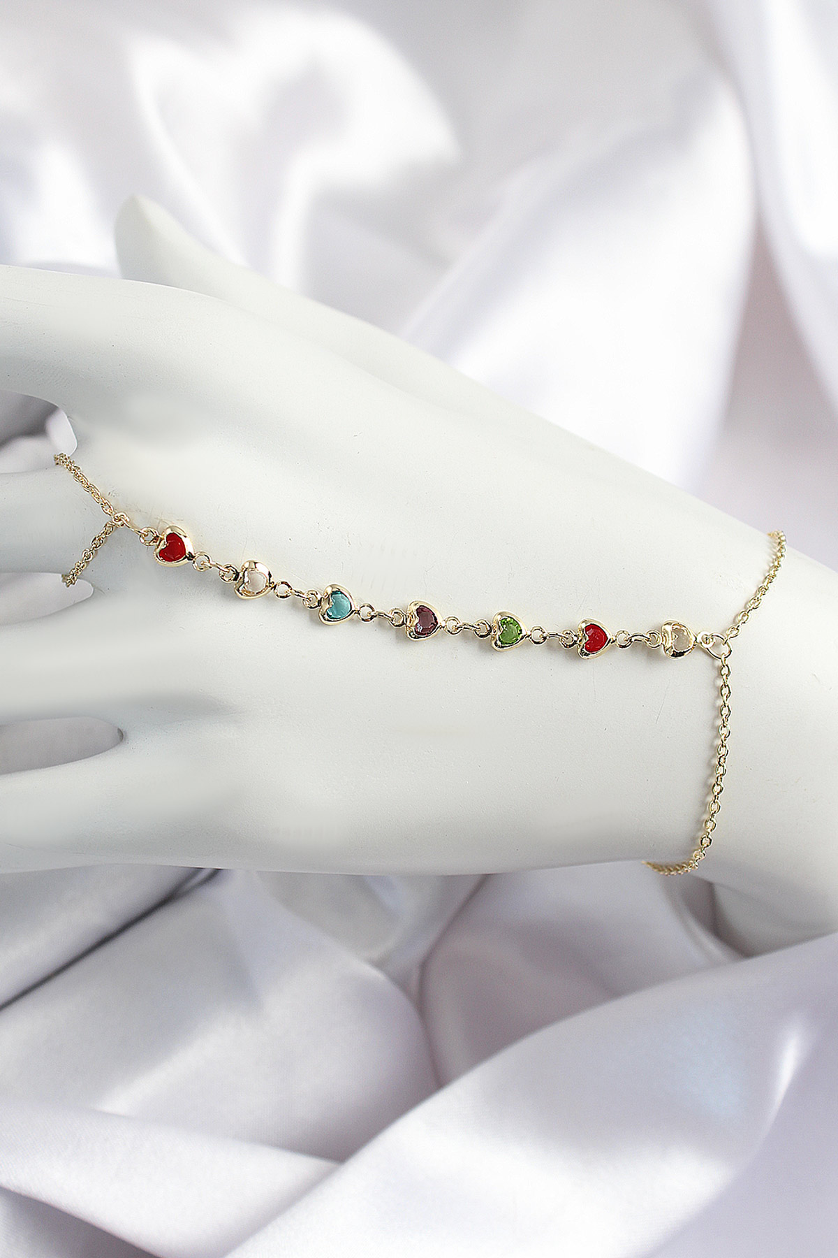Pirinç Renkli Kalpli Zirkon Taşlı Y Model Gold Renk Kadın Şahmeran 5886
