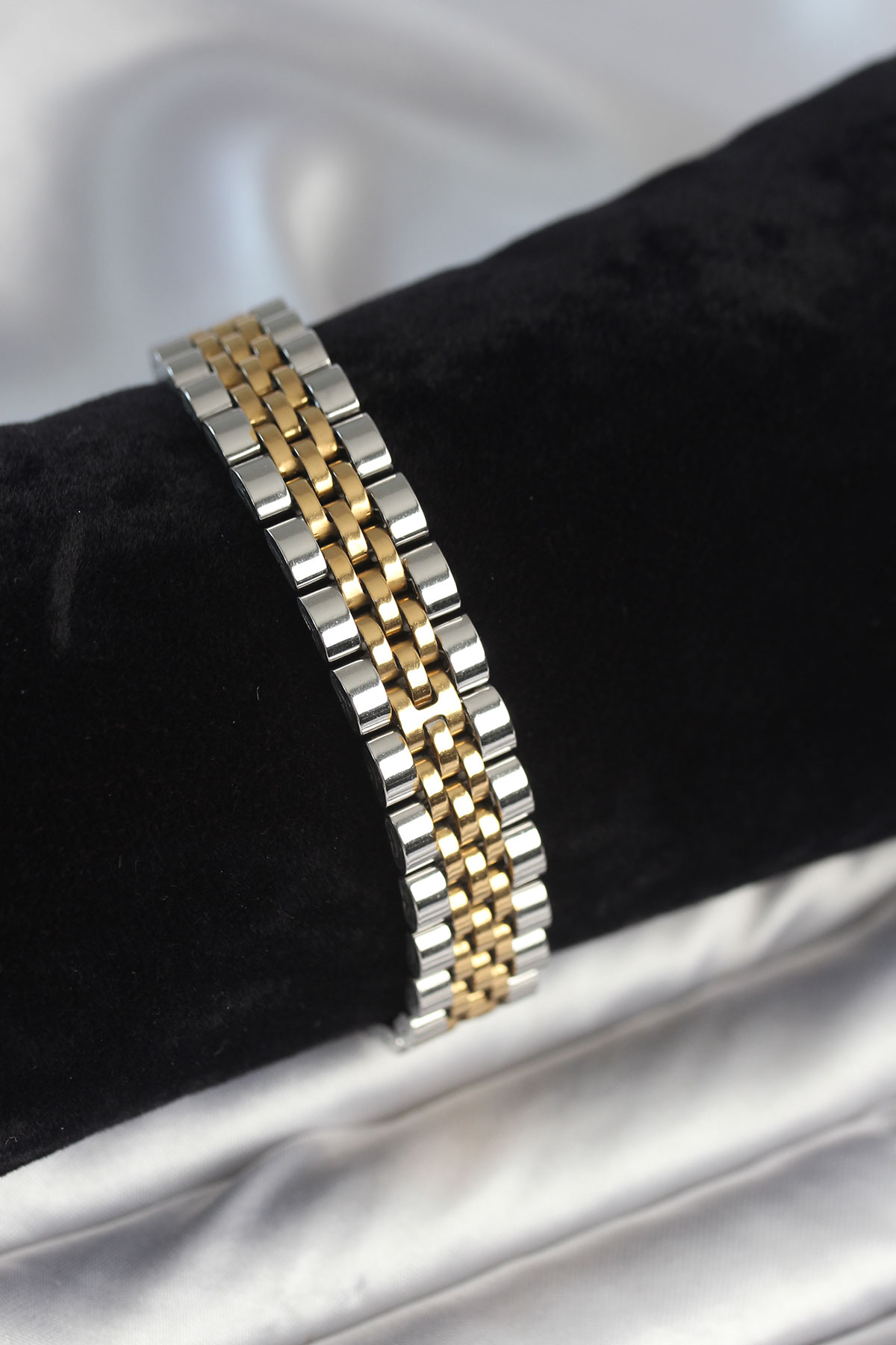 316L Çelik 12 mm Kalınlıkta Gold ve Gümüş Renkli Erkek Bileklik 5886
