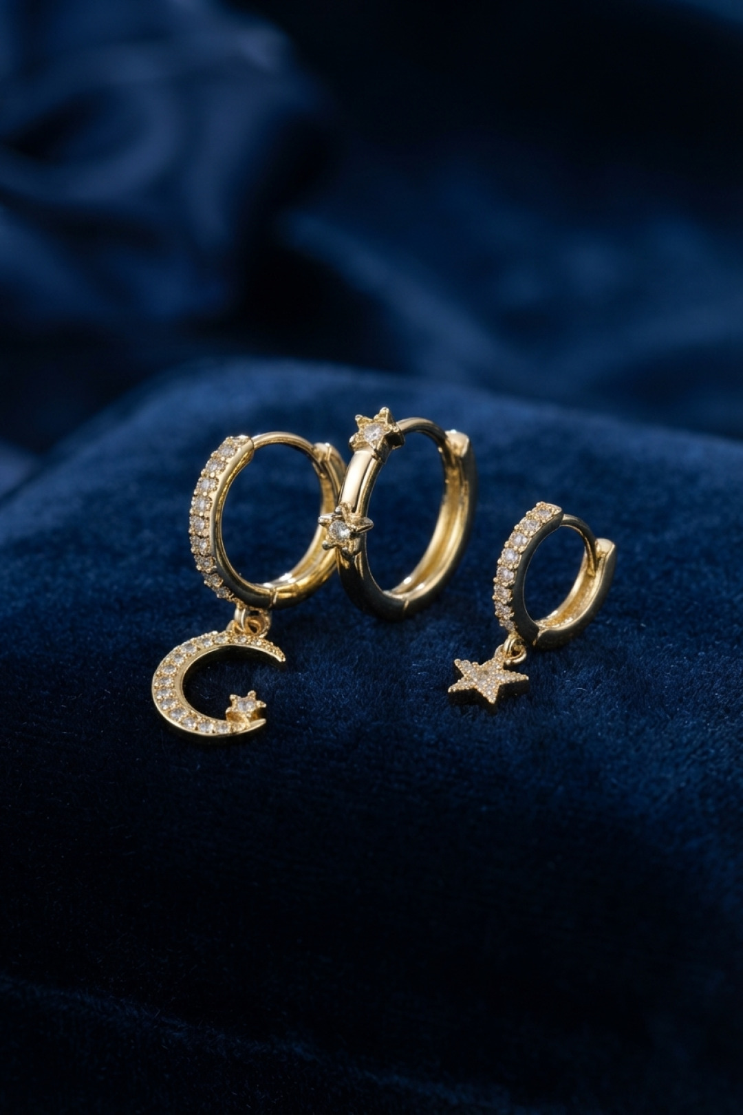3 lü Ay ve Yıldız Model Gold Renk Set Küpe 5886