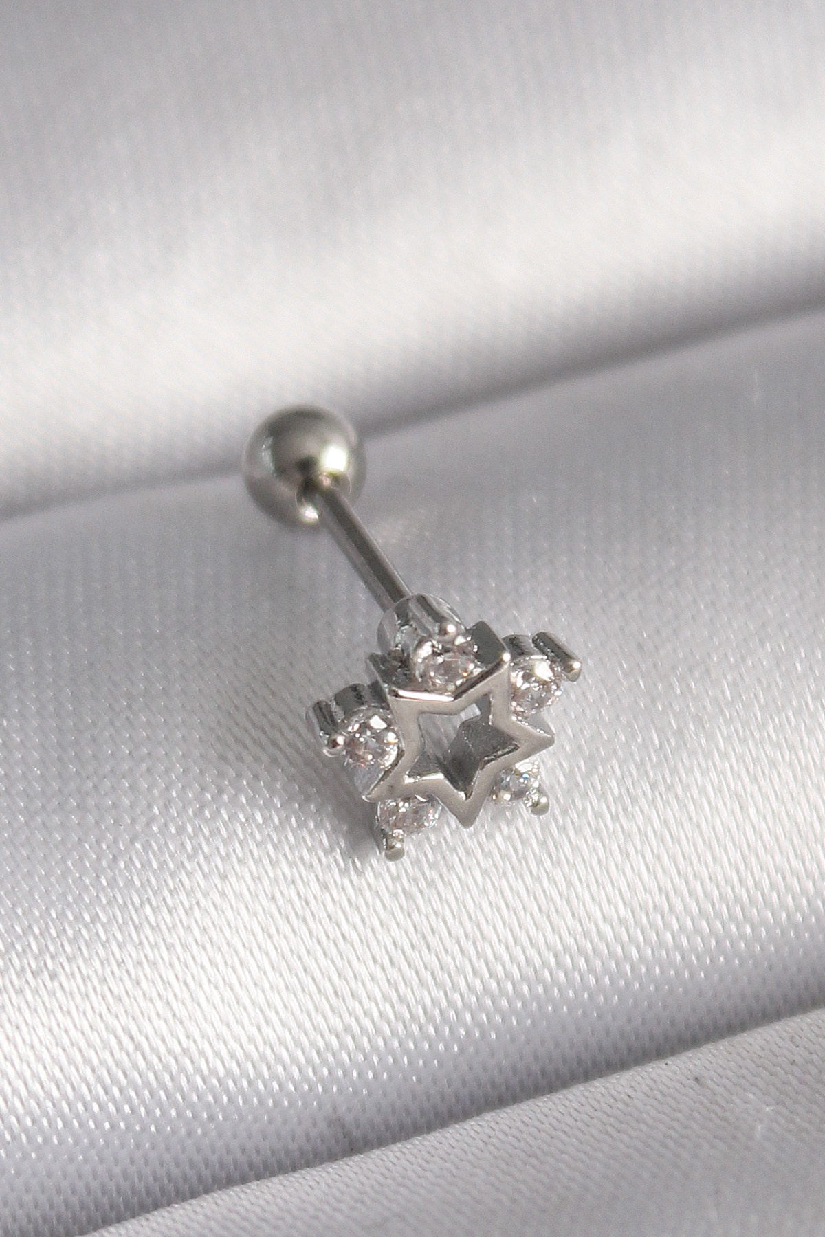 316L Çelik Gümüş Renk Zirkon Taşlı Yıldız Model Tragus Piercing 5886