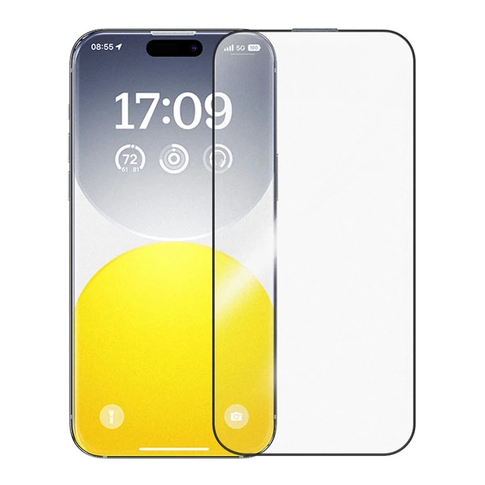 Baseus Crystalline iPhone 15 için Parlama Önleyici Tempered Cam Ekran Koruyucu-(1903)