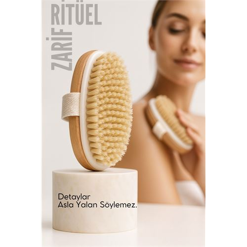 Ahşap Sırt Banyo Fırçası | Doğal At Kılı Vücut Fırçalama | Peeling ve Selülit Masaj 