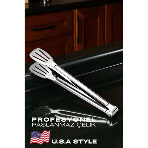 HSNET Amerikan Tip Mutfak Maşası 304 Paslanmaz Çelik Makarna Pasta Salata Çok Amaçlı Maşa 