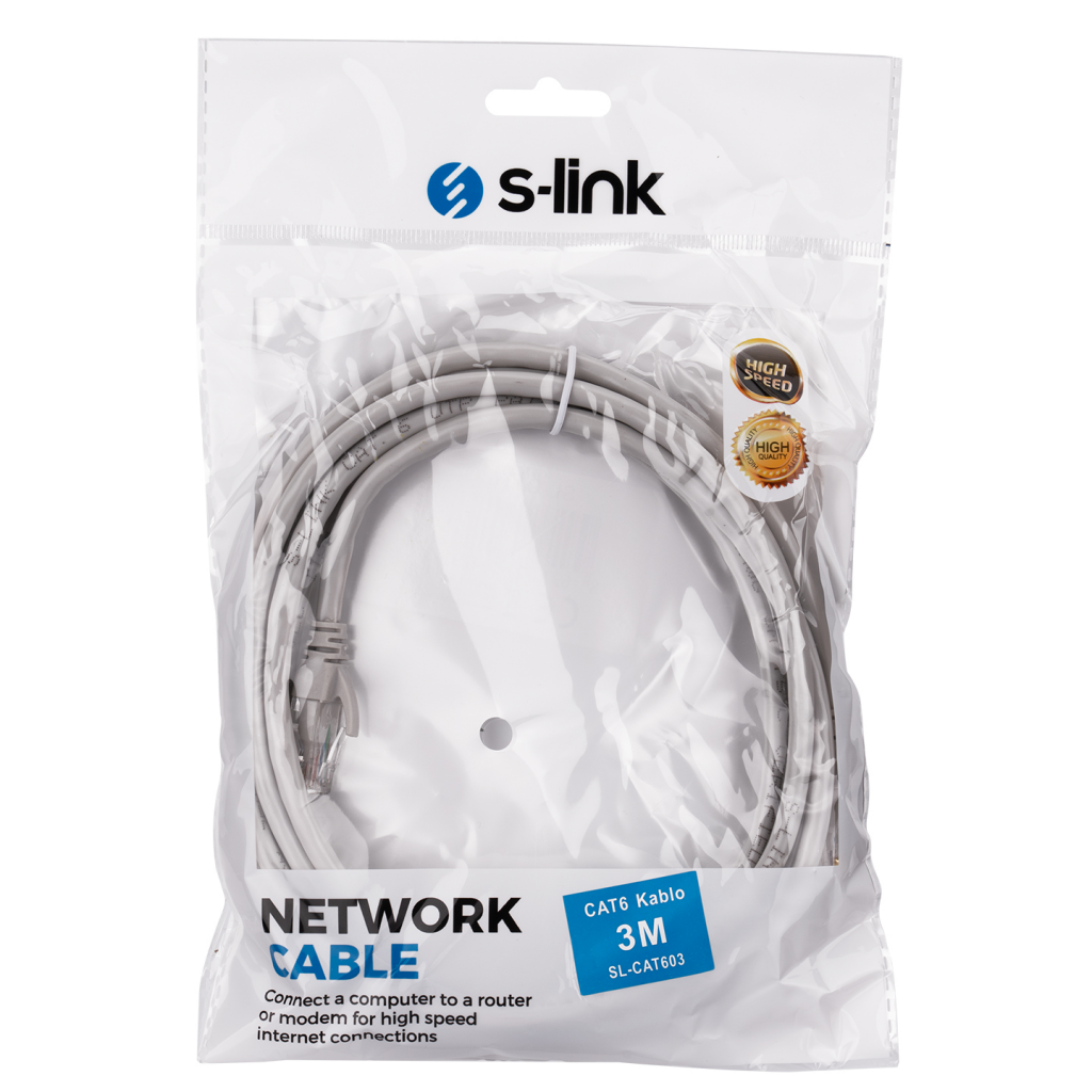 S-LINK SL-CAT603 CAT6 Patch 3Mt Kablo (Gri)(1923) 3