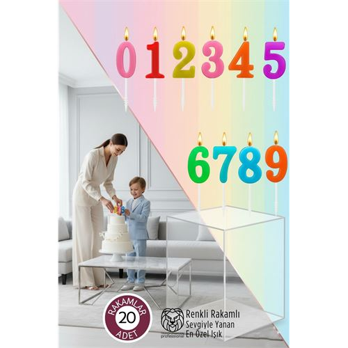 Renkli Rakamlı Doğum Günü Pastası Mum Seti - 20 Adet Premium Tasarım Mum 