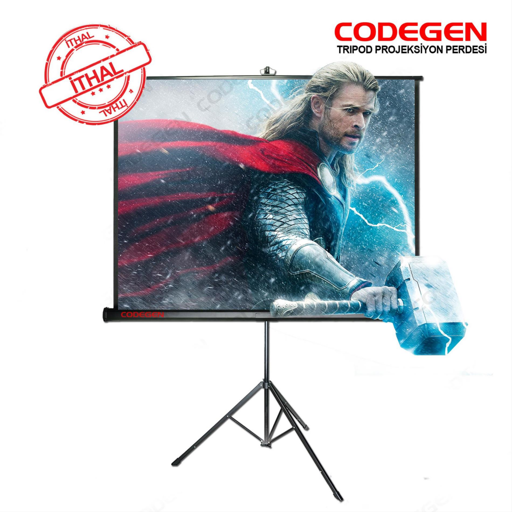 Codegen TX-20 TRIPOD PROJEKSİYON PERDESİ 200X200 (Arkası Siyah Fonlu - Taşınabilir Ayaklı Model)(1923)