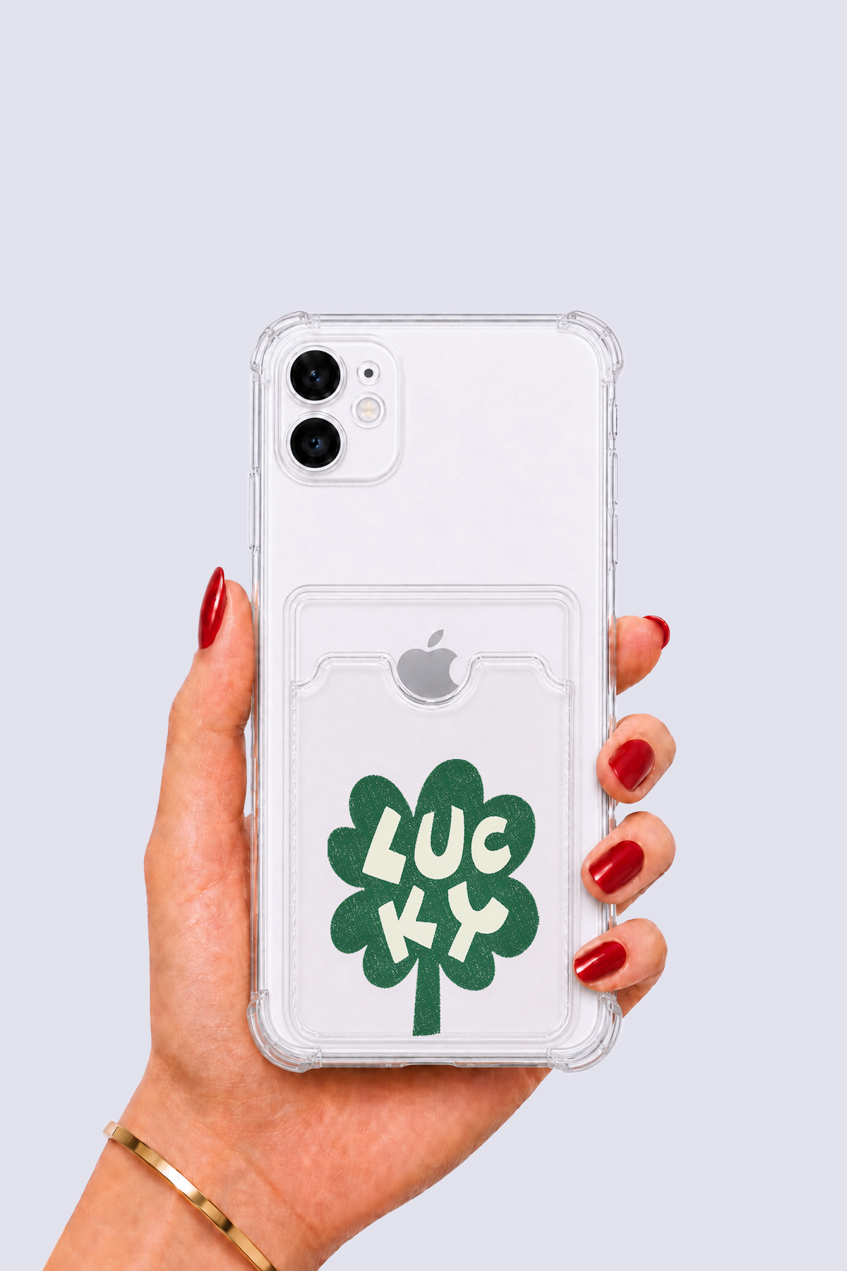 iPhone 12 Kartlıklı Lucky Yonca Desenli Kılıf