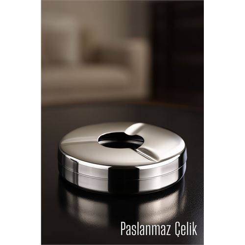  Kapaklı Paslanmaz Küllük - Kapaklı Metal Kül Tablası -  Masaüstü Küllük 