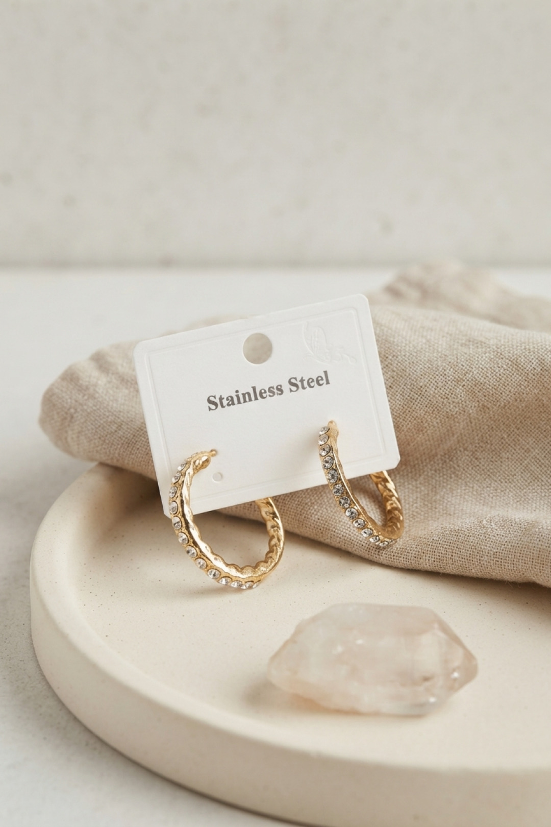 316L Çelik Gold Renk Zirkon Taşlı Halka Model Küpe 5886
