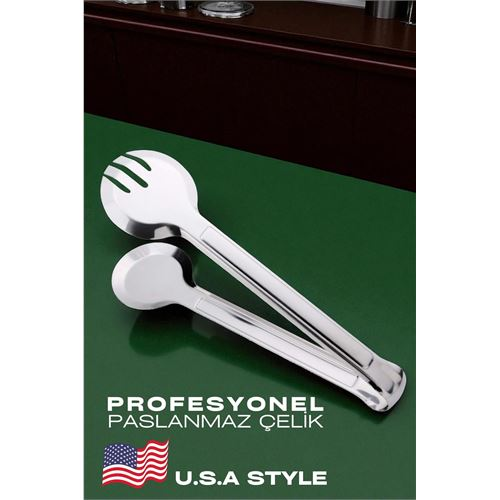 HSNET Amerikan Tip Mutfak Maşası 304 Paslanmaz Çelik Makarna Pasta Salata Çok Amaçlı Maşa 