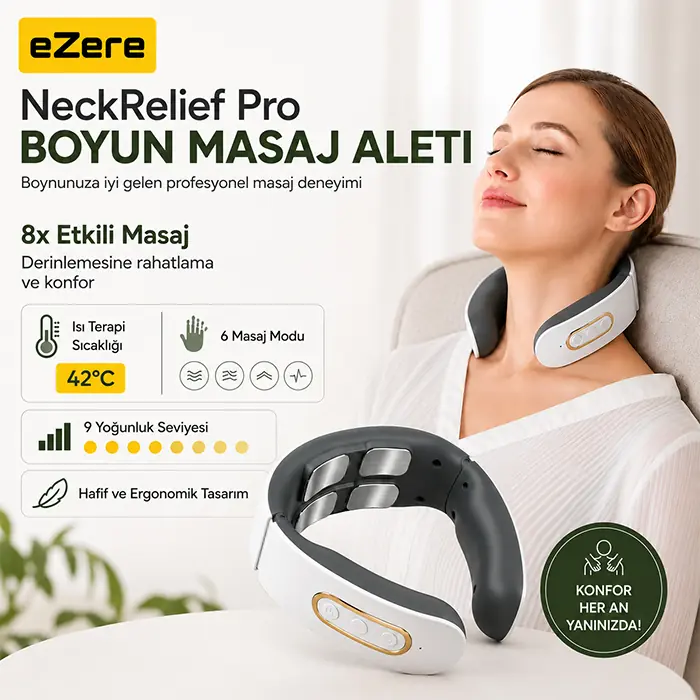 EZERE NeckRelief Pro Ultrasonik Dalgalı Ve Isıtmalı Rahatlatıcı Boyun Masaj Aleti-(5775)