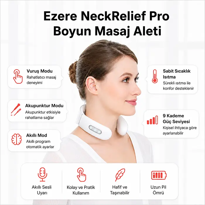EZERE NeckRelief Pro Ultrasonik Dalgalı Ve Isıtmalı Rahatlatıcı Boyun Masaj Aleti-(5775)