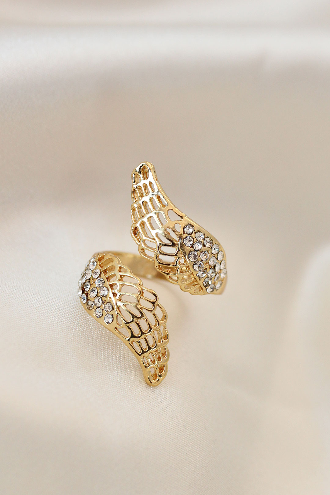 Ayarlamalı Gold Renk Metal Zirkon Taşlı Kanat Yüzük 5886
