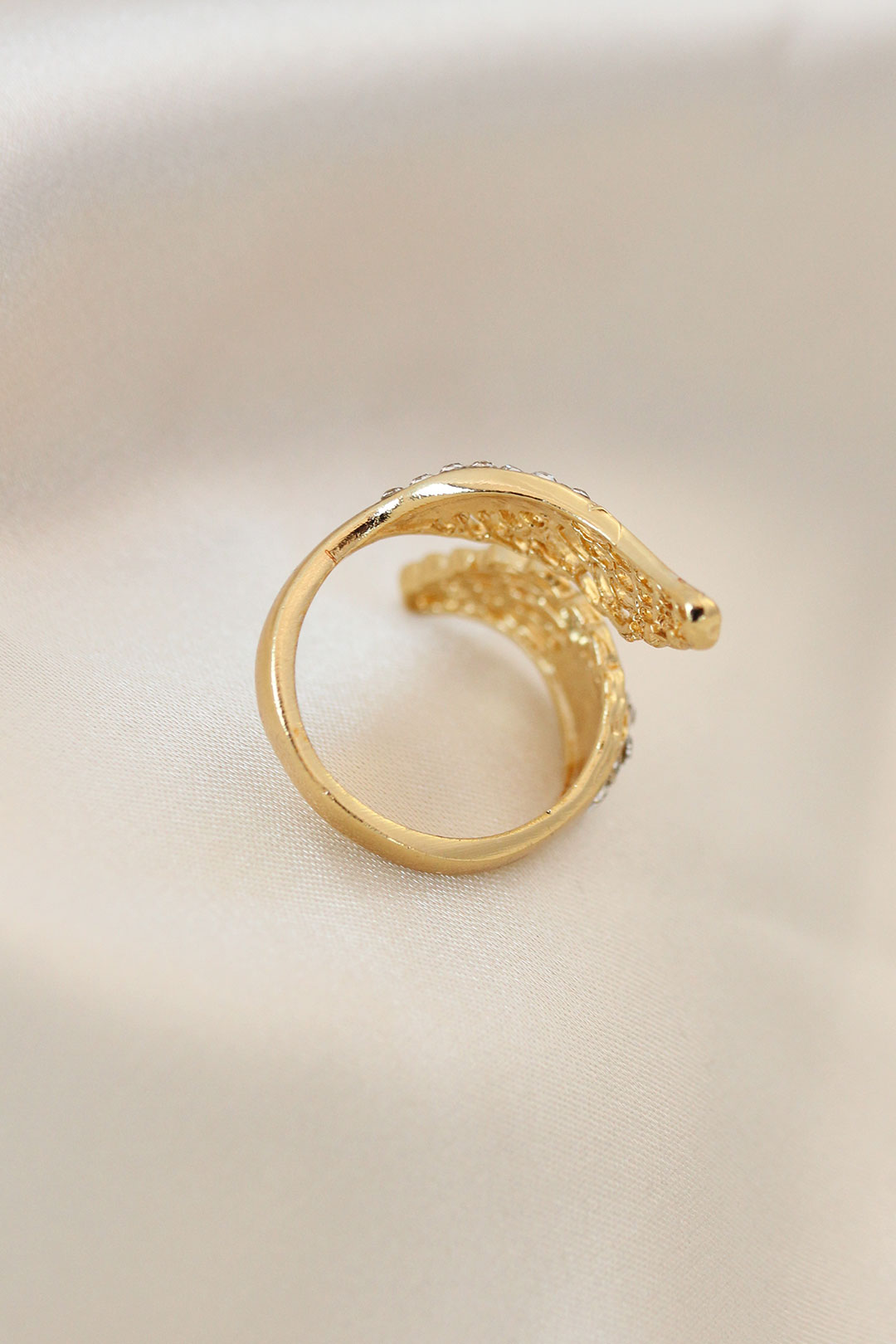 Ayarlamalı Gold Renk Metal Zirkon Taşlı Kanat Yüzük 5886