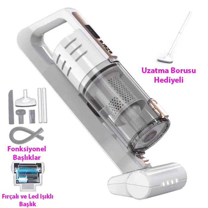 Ezere 15000pa LED Işıklı Kuru Islak Kullanım  Kablosuz Güçlü El Araç-Ev Süpürgesi-(1903)