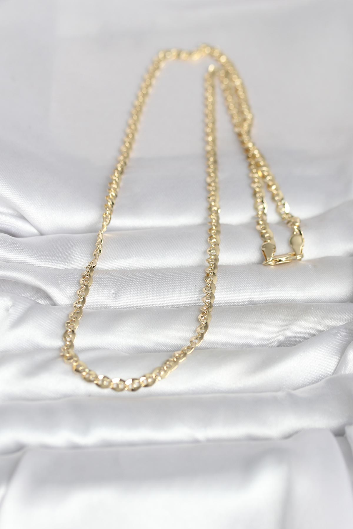 CM 14K Gold Renk Yassı Oval Zincirli Model 60 cm Kadın Kolye 5886