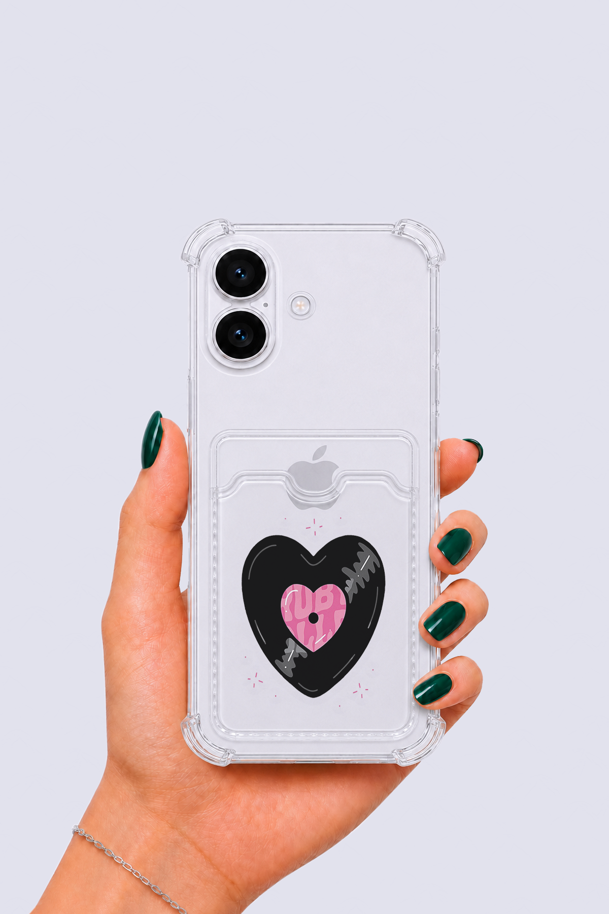 iPhone 16 Kartlıklı Vinly Desenli Kılıf