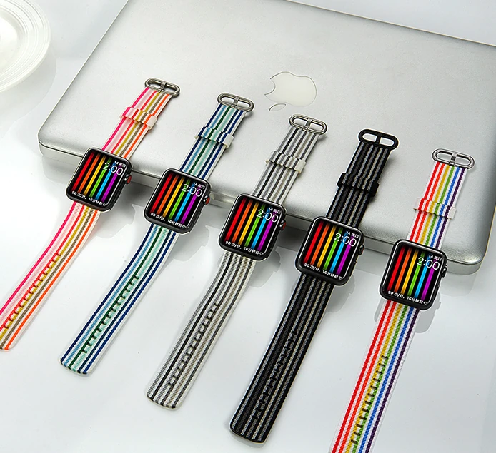 Ally Apple Watch Ultra 49mm 7-8 45mm 6-5-4 44mm Kayış Kordon Dokuma Çizgili Spor Kordon 3-2-1 42mm-(1903)
